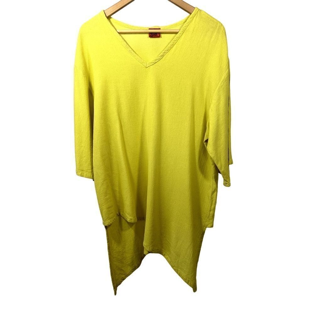OH MY GAUZE! Women's Cotton High Low V-Neck Tunic Top Yellow Size 2/L-XL